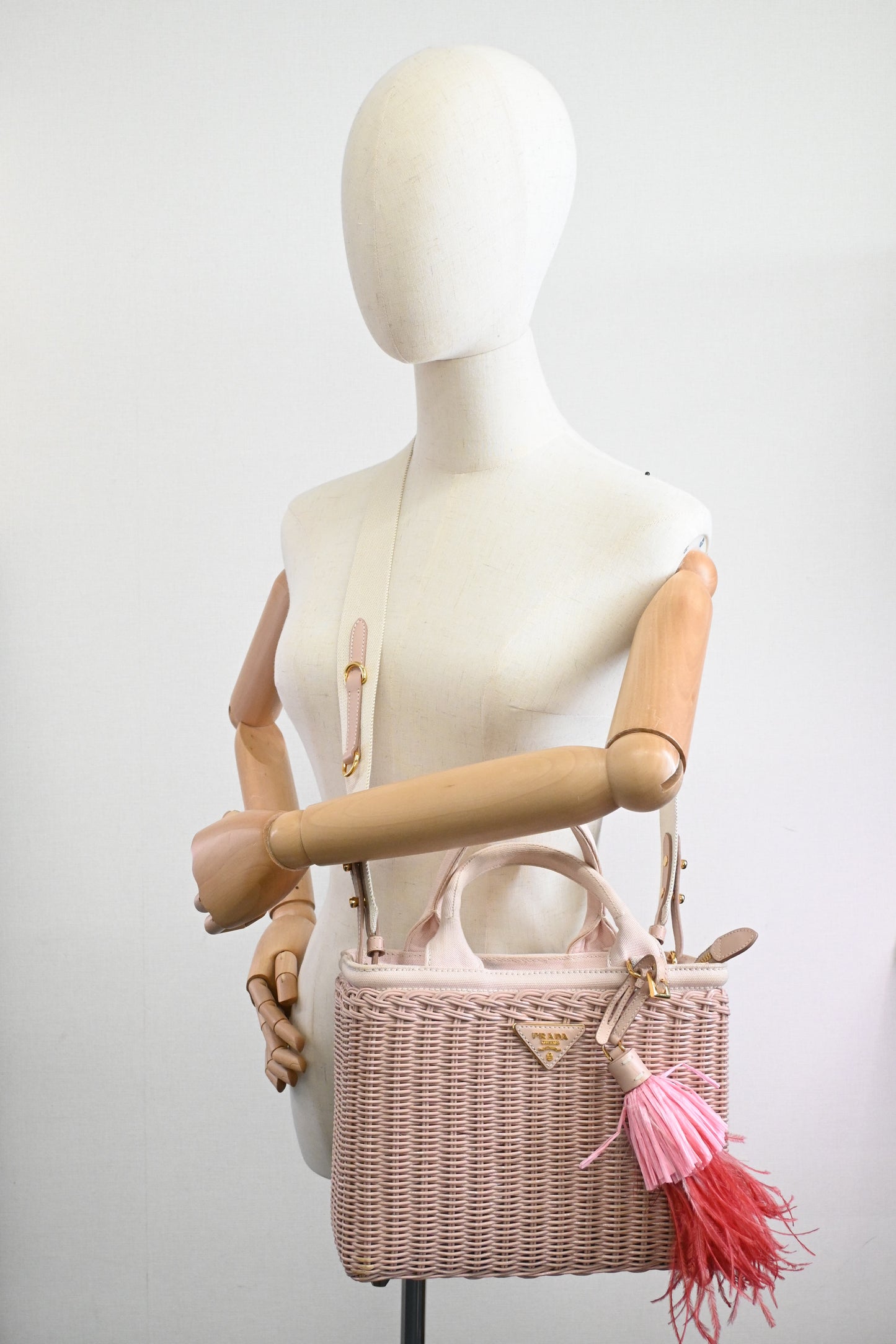 Prada Wicker Basket Bag in Pink Canvas