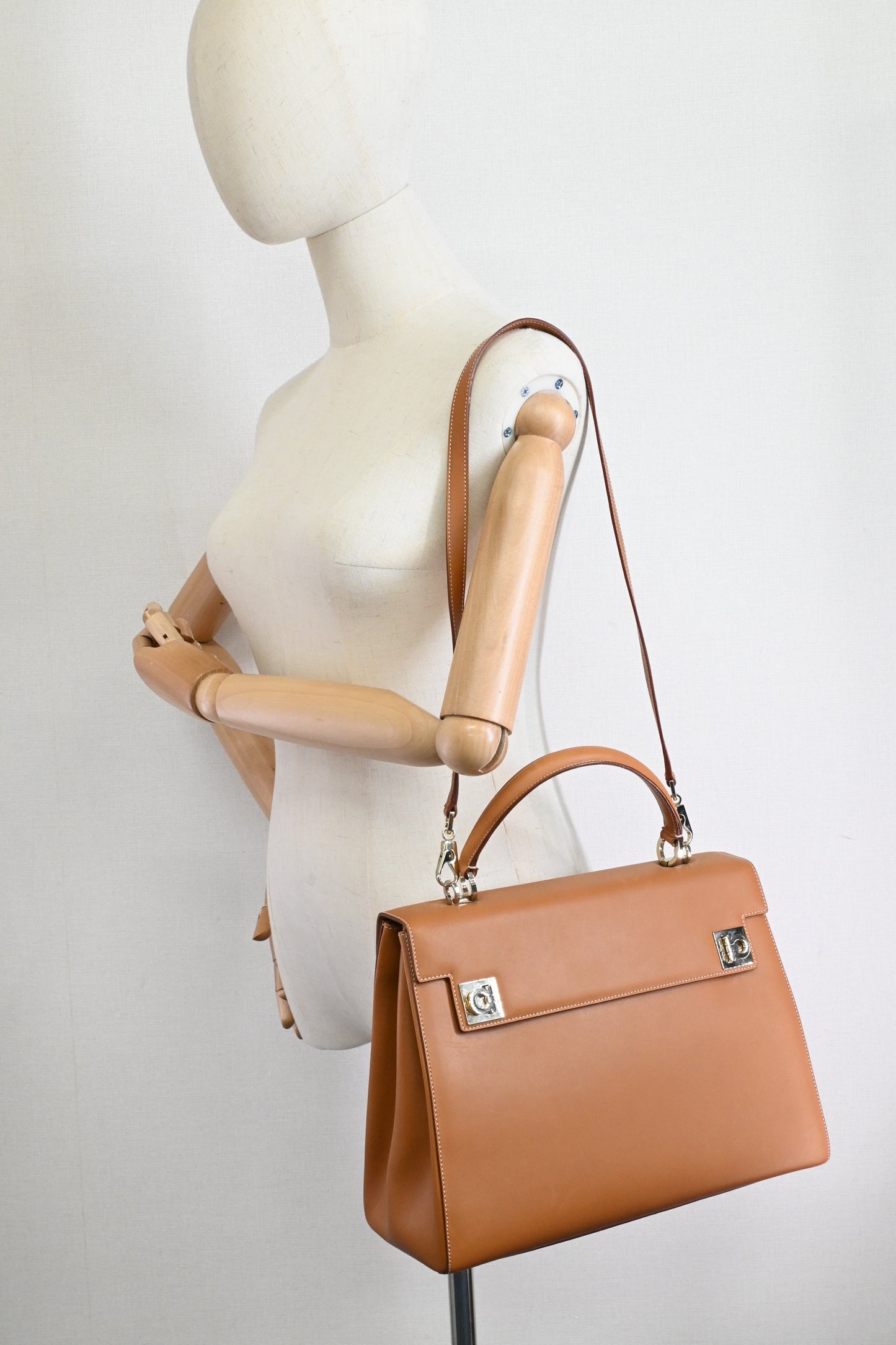 Ferragamo Two Way Bag in Tan Leather