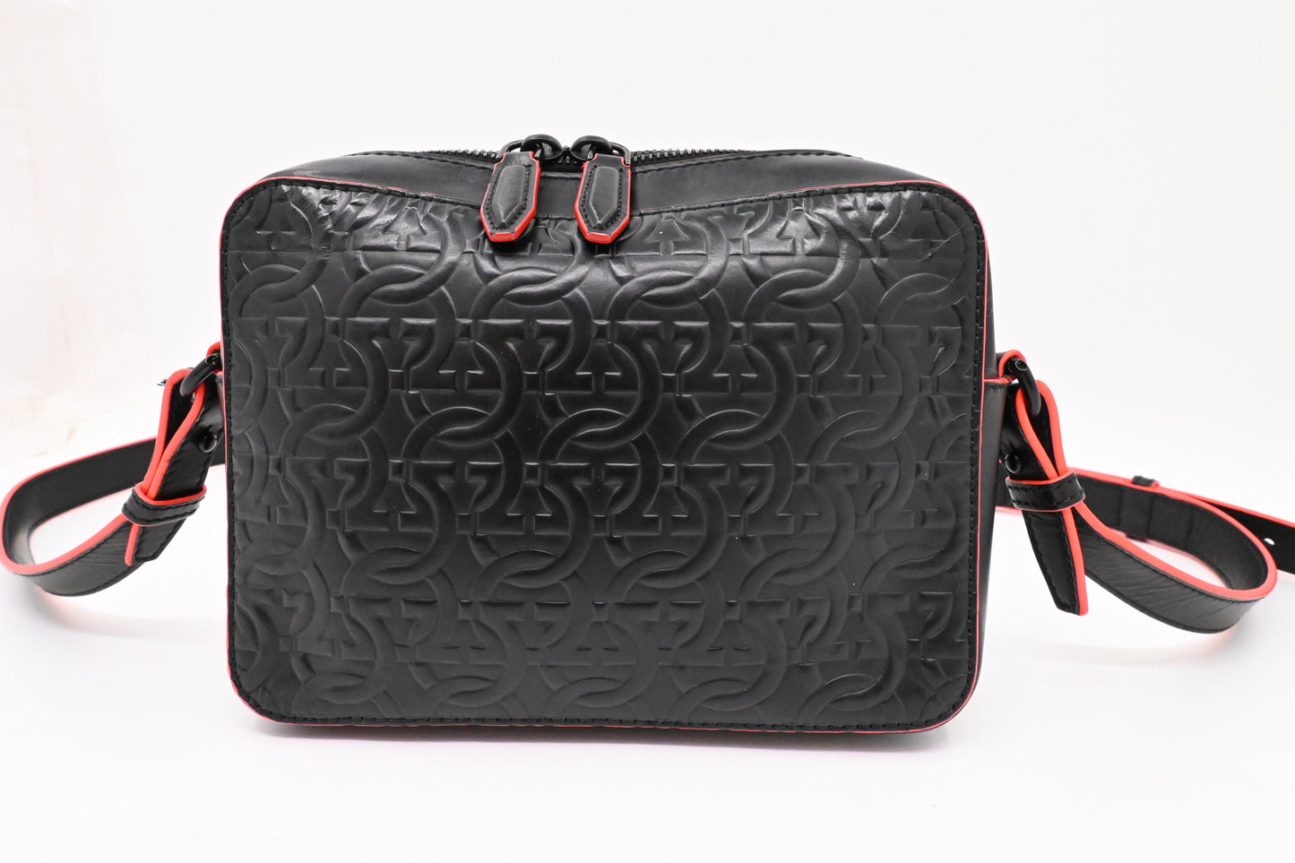 Ferragamo Embossed Gancini Crossbody in Black Leather