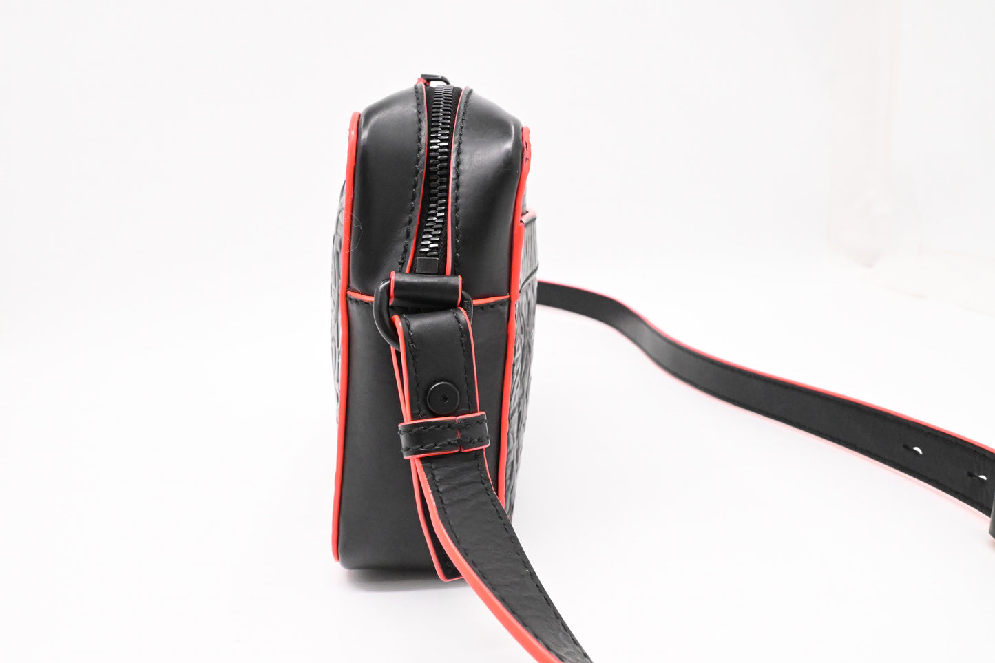 Ferragamo Embossed Gancini Crossbody in Black Leather