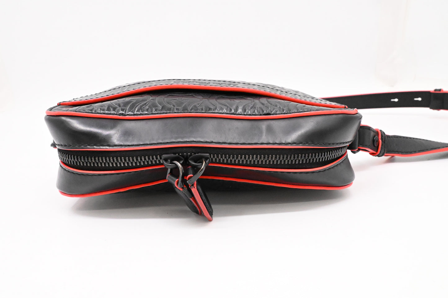 Ferragamo Embossed Gancini Crossbody in Black Leather
