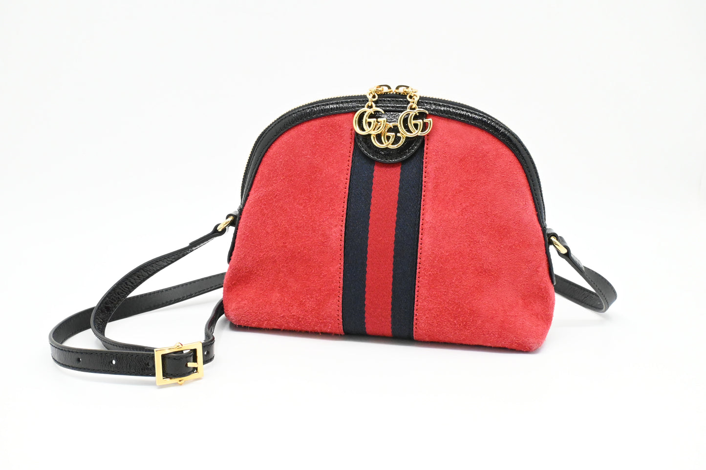 Gucci Ophidia Dome Crossbody Bag in Red Suede Leather