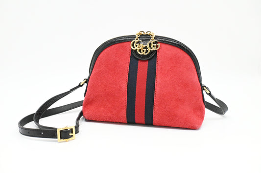 Gucci Ophidia Dome Crossbody Bag in Red Suede Leather