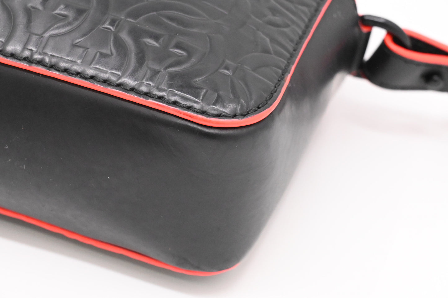 Ferragamo Embossed Gancini Crossbody in Black Leather