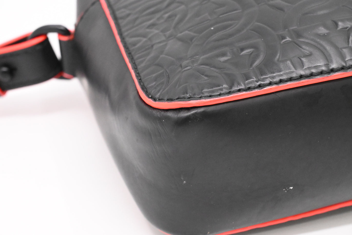 Ferragamo Embossed Gancini Crossbody in Black Leather