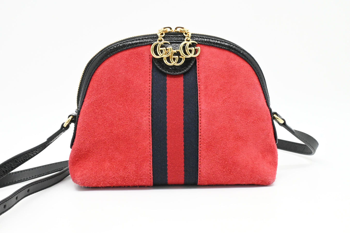 Gucci Ophidia Dome Crossbody Bag in Red Suede Leather