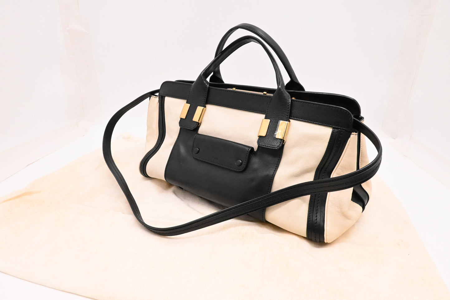 Chloe Large Alice in Cream and Black Leather