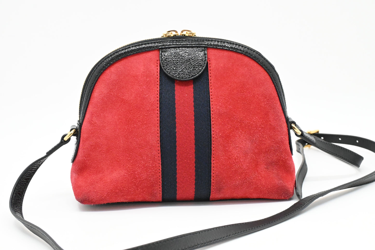 Gucci Ophidia Dome Crossbody Bag in Red Suede Leather