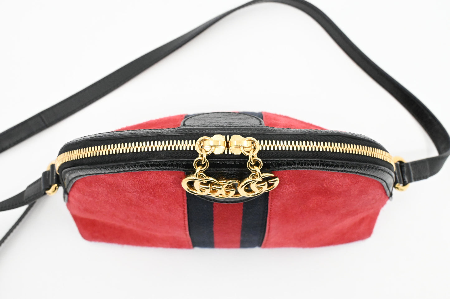 Gucci Ophidia Dome Crossbody Bag in Red Suede Leather