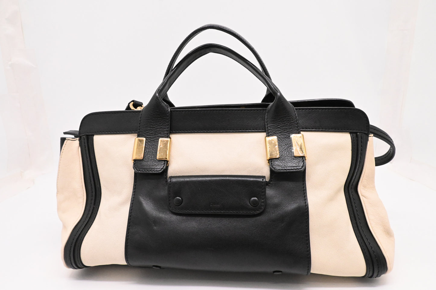 Chloe Large Alice in Cream and Black Leather