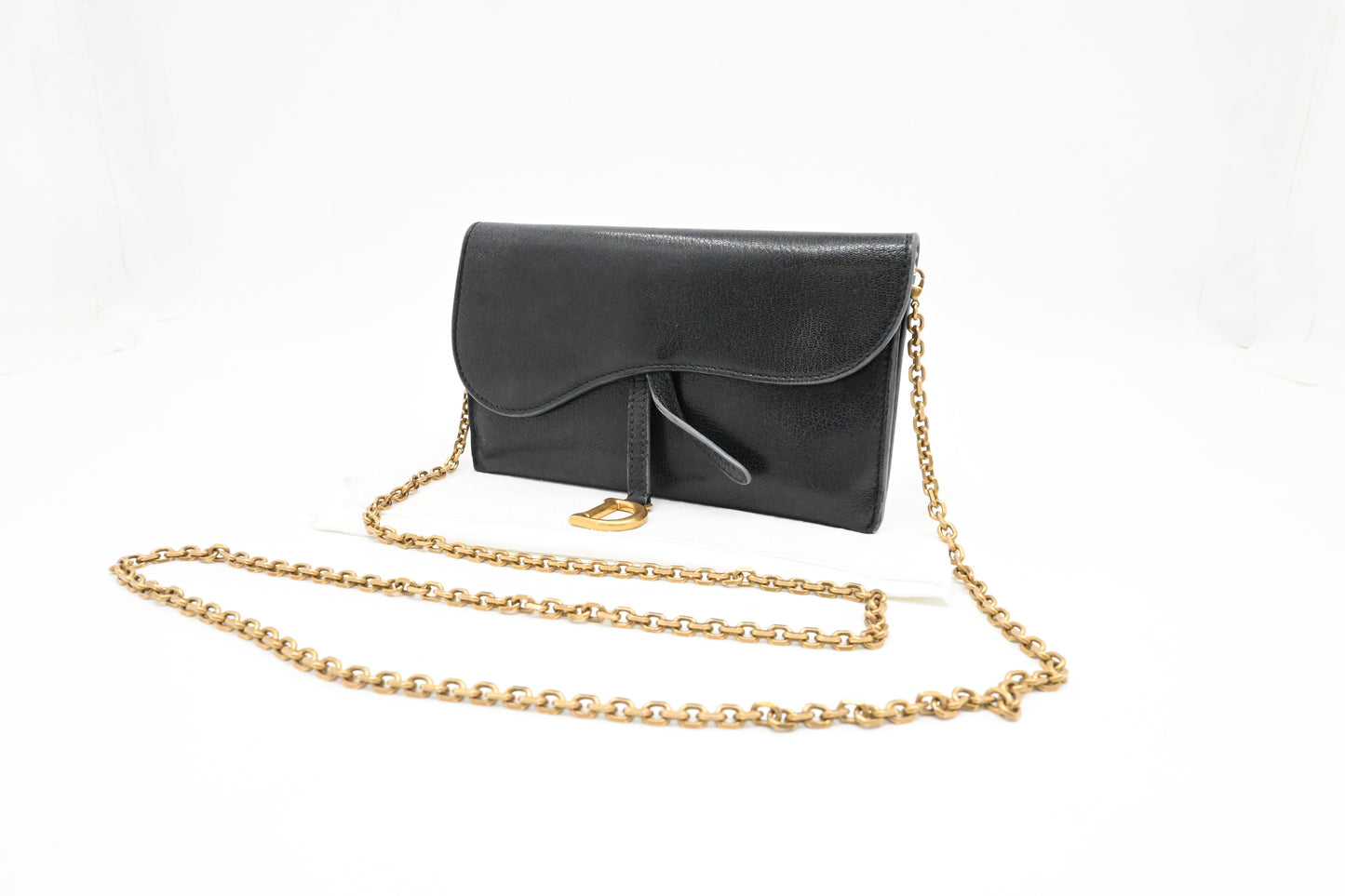 Dior Saddle Wallet on Chain in Navy Blue Leather