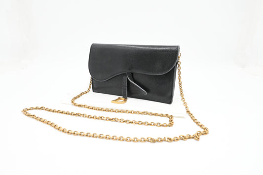 Dior Saddle Wallet on Chain in Navy Blue Leather