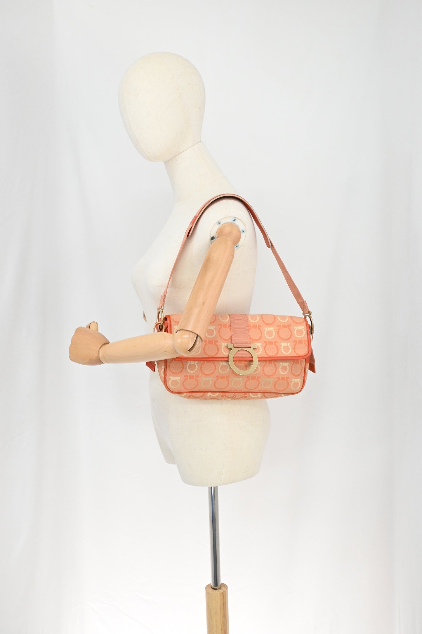 Ferragamo Shoulder Bag in Orange Gancini Canvas