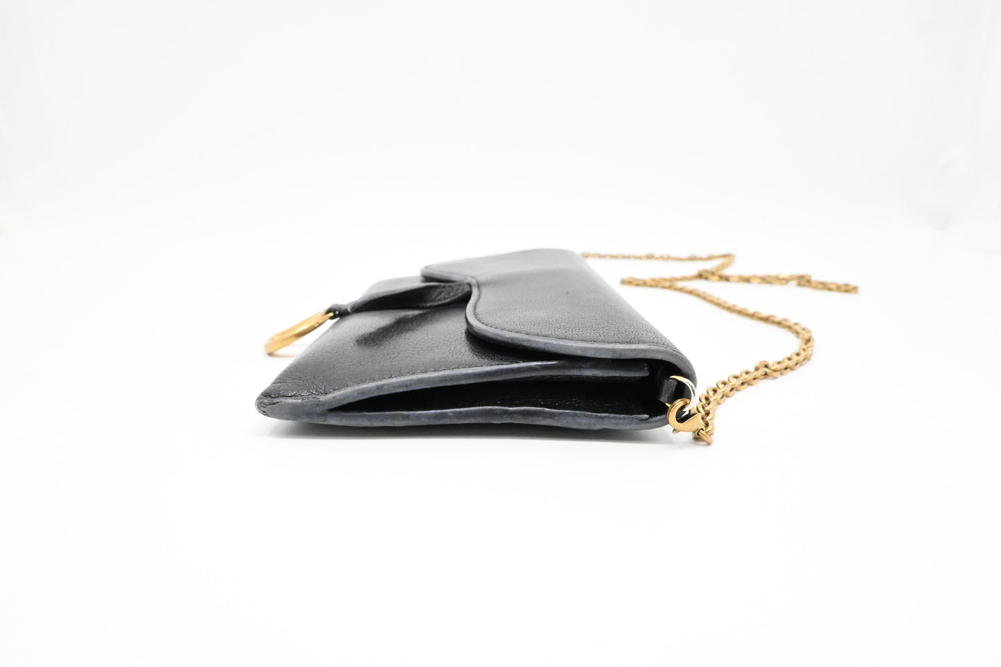 Dior Saddle Wallet on Chain in Navy Blue Leather