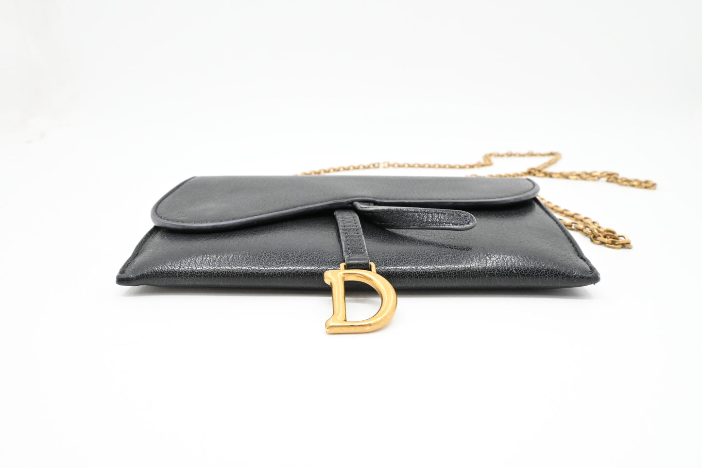 Dior Saddle Wallet on Chain in Navy Blue Leather