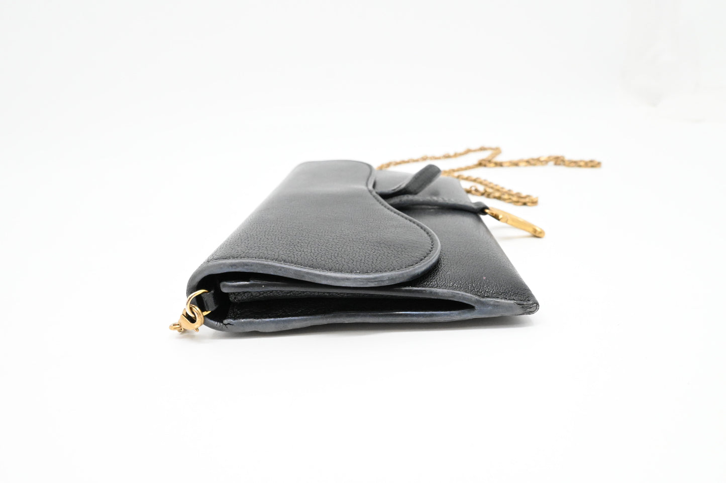 Dior Saddle Wallet on Chain in Navy Blue Leather