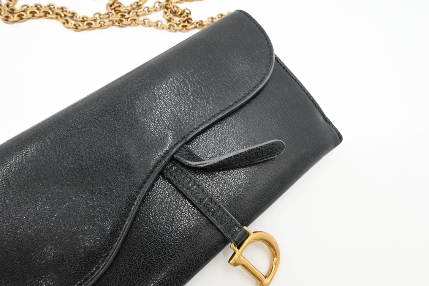 Dior Saddle Wallet on Chain in Navy Blue Leather
