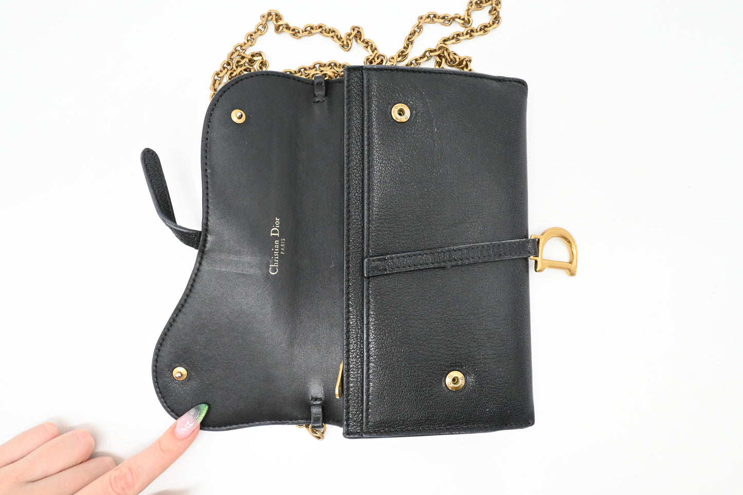 Dior Saddle Wallet on Chain in Navy Blue Leather