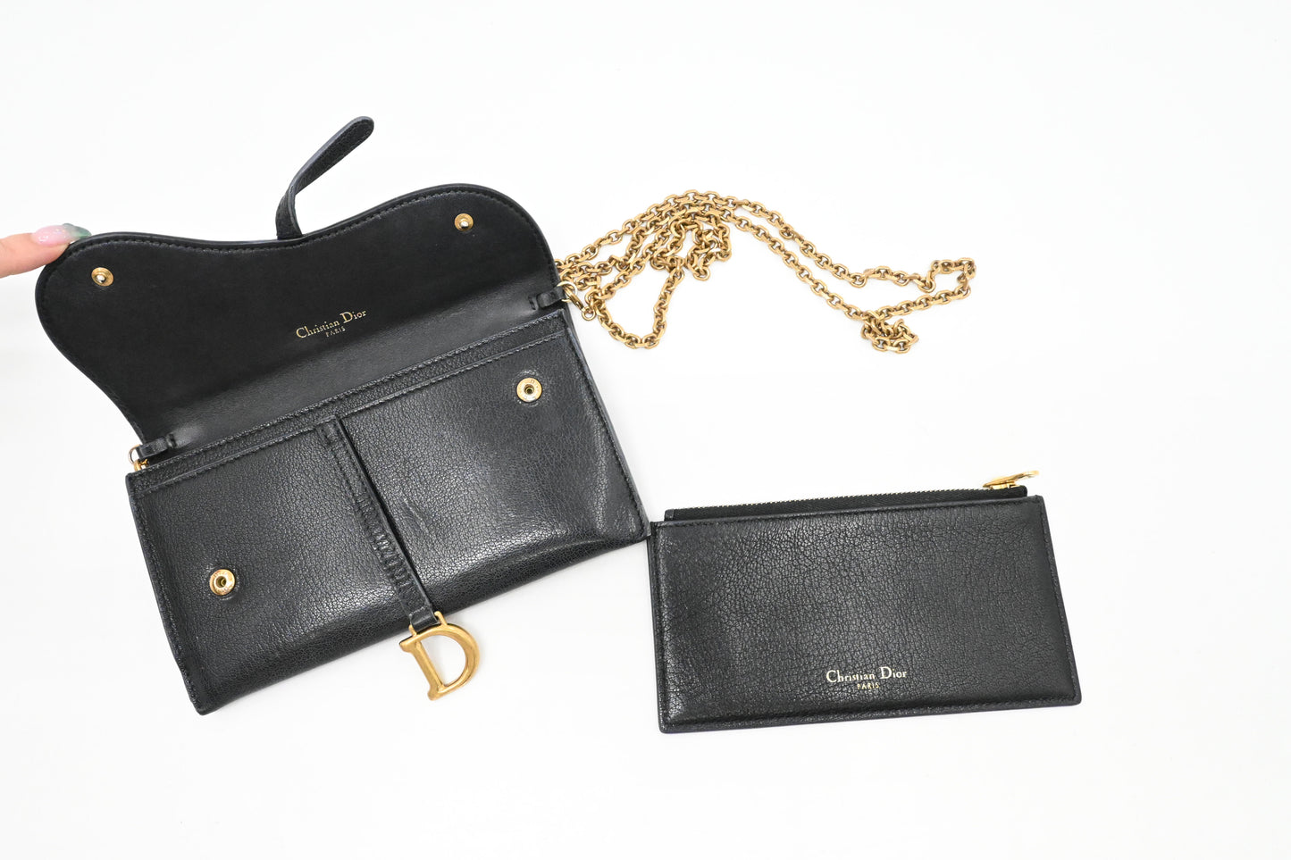 Dior Saddle Wallet on Chain in Navy Blue Leather