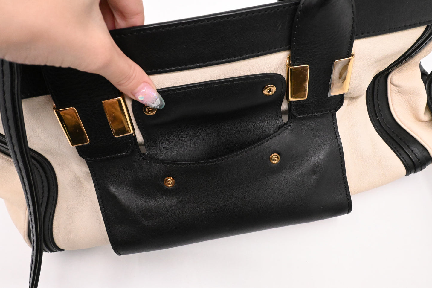 Chloe Large Alice in Cream and Black Leather