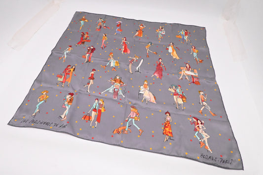 Hermes 'Les Parisiennes' Carre 70 in Gray Silk