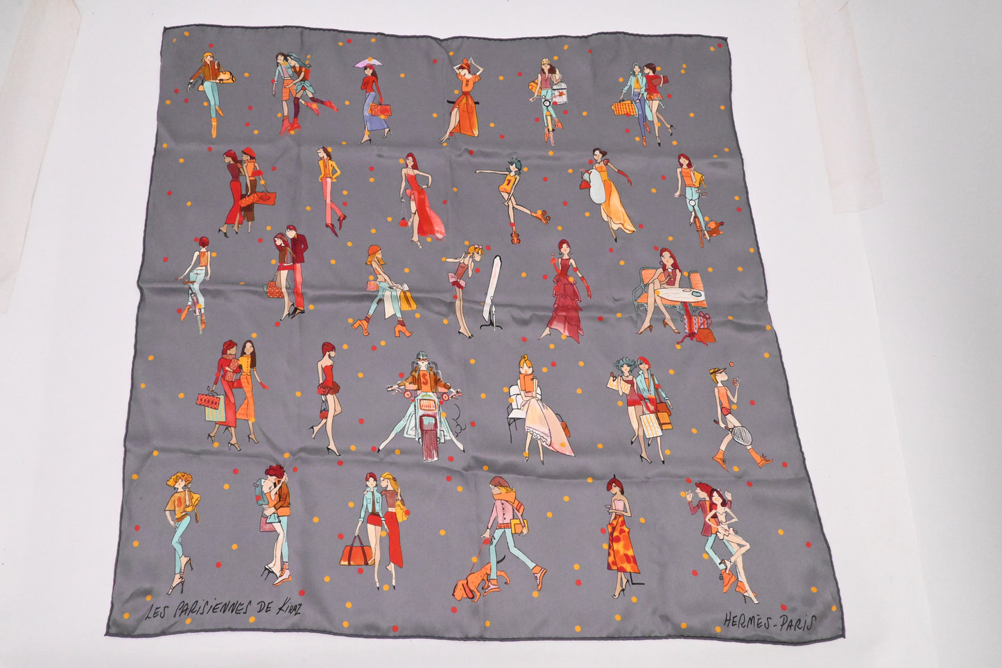 Hermes 'Les Parisiennes' Carre 70 in Gray Silk