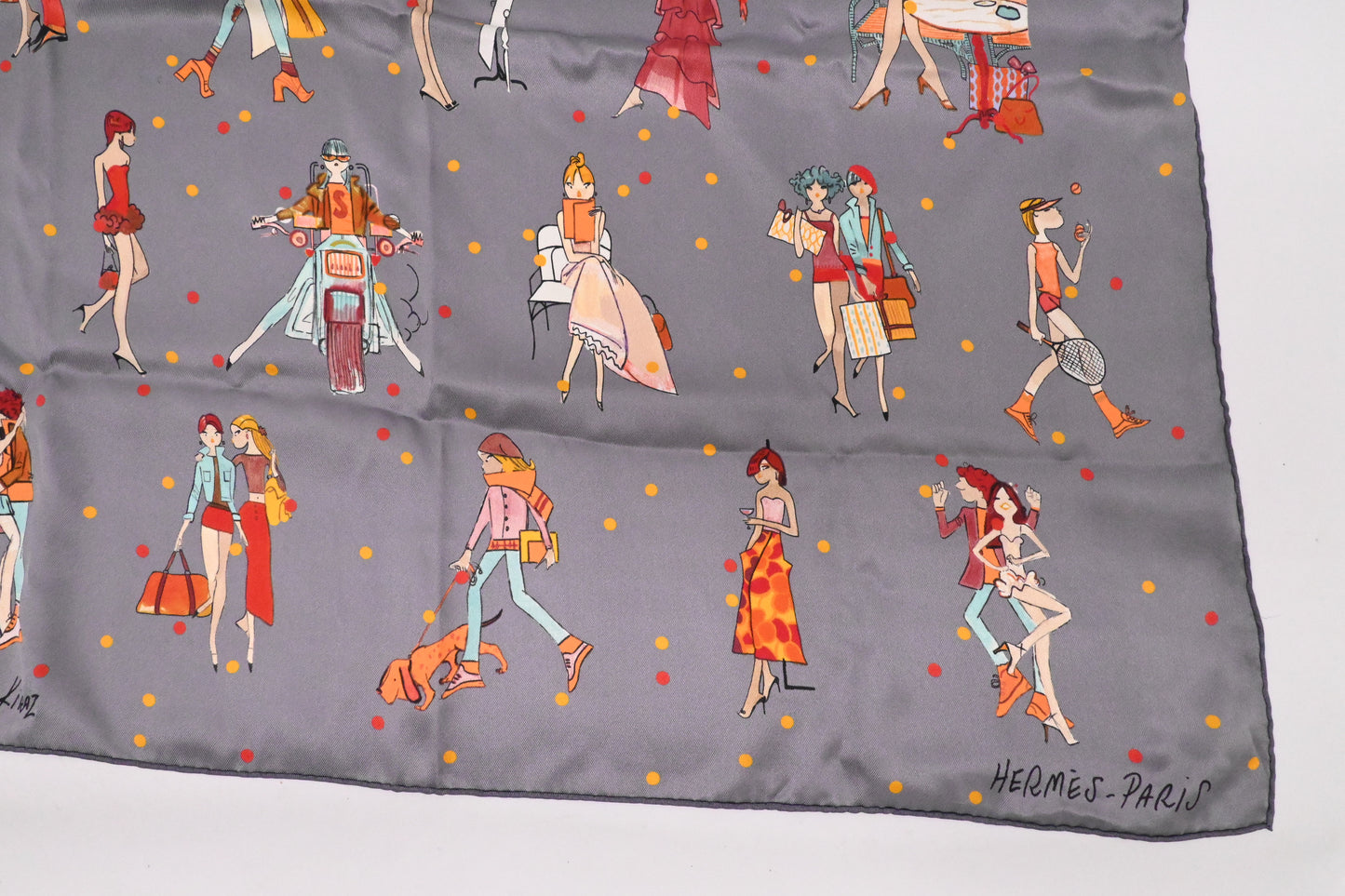 Hermes 'Les Parisiennes' Carre 70 in Gray Silk