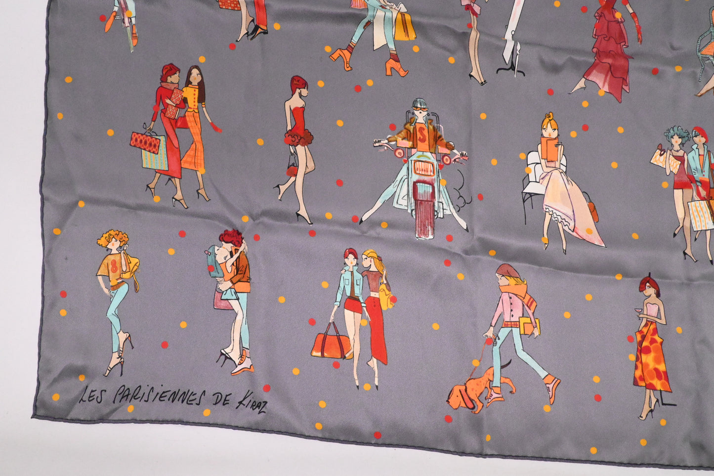 Hermes 'Les Parisiennes' Carre 70 in Gray Silk