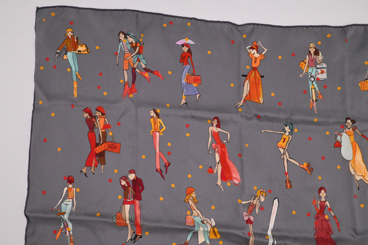Hermes 'Les Parisiennes' Carre 70 in Gray Silk