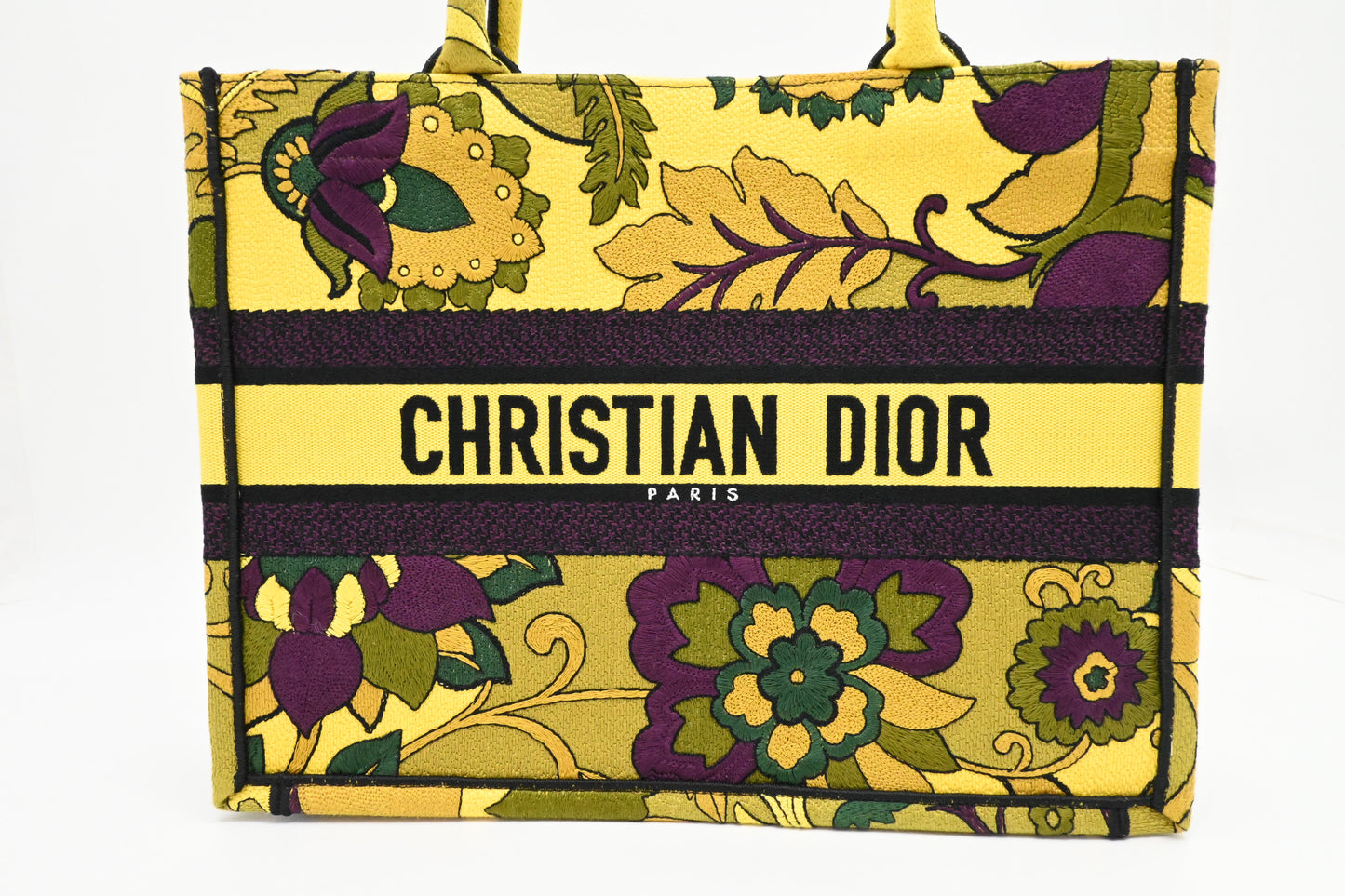 Dior Medium Book Tote in Yellow and Purple Canvas