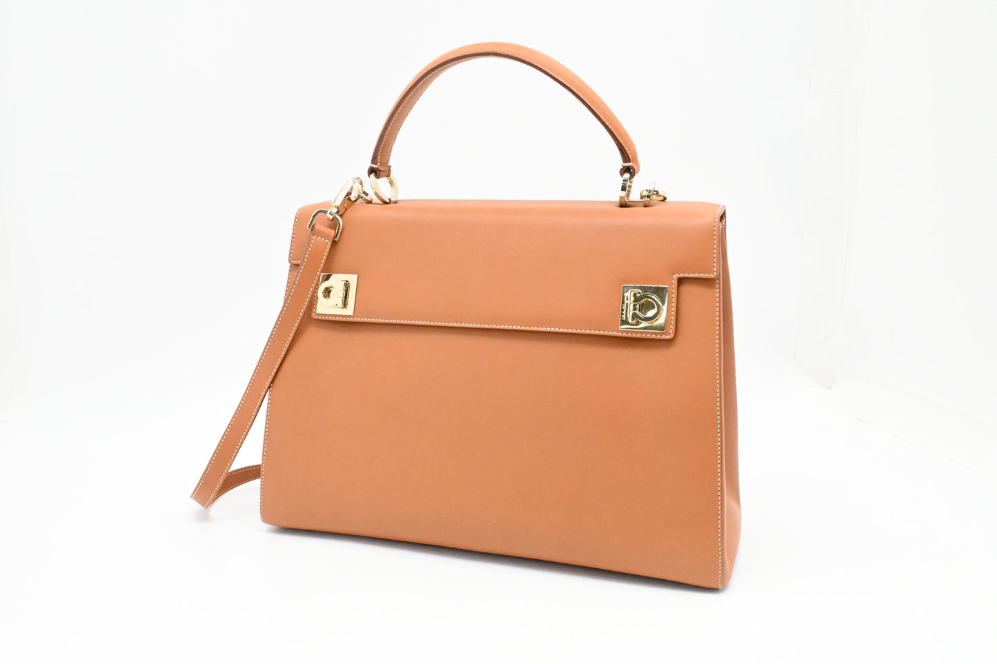 Ferragamo Two Way Bag in Tan Leather