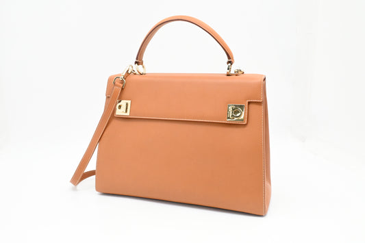 Ferragamo Two Way Bag in Tan Leather