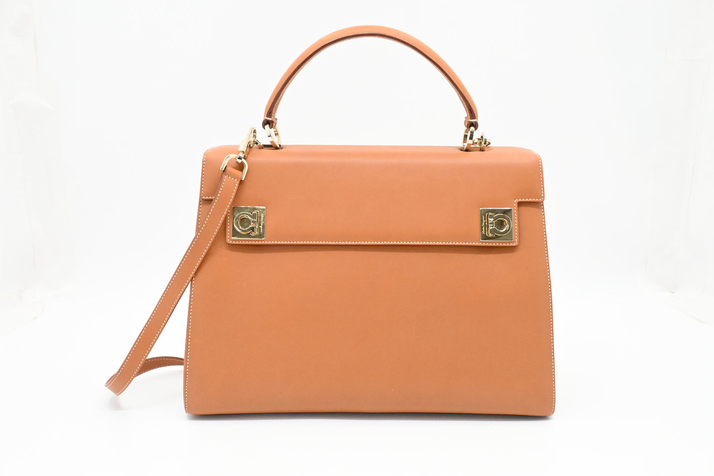 Ferragamo Two Way Bag in Tan Leather