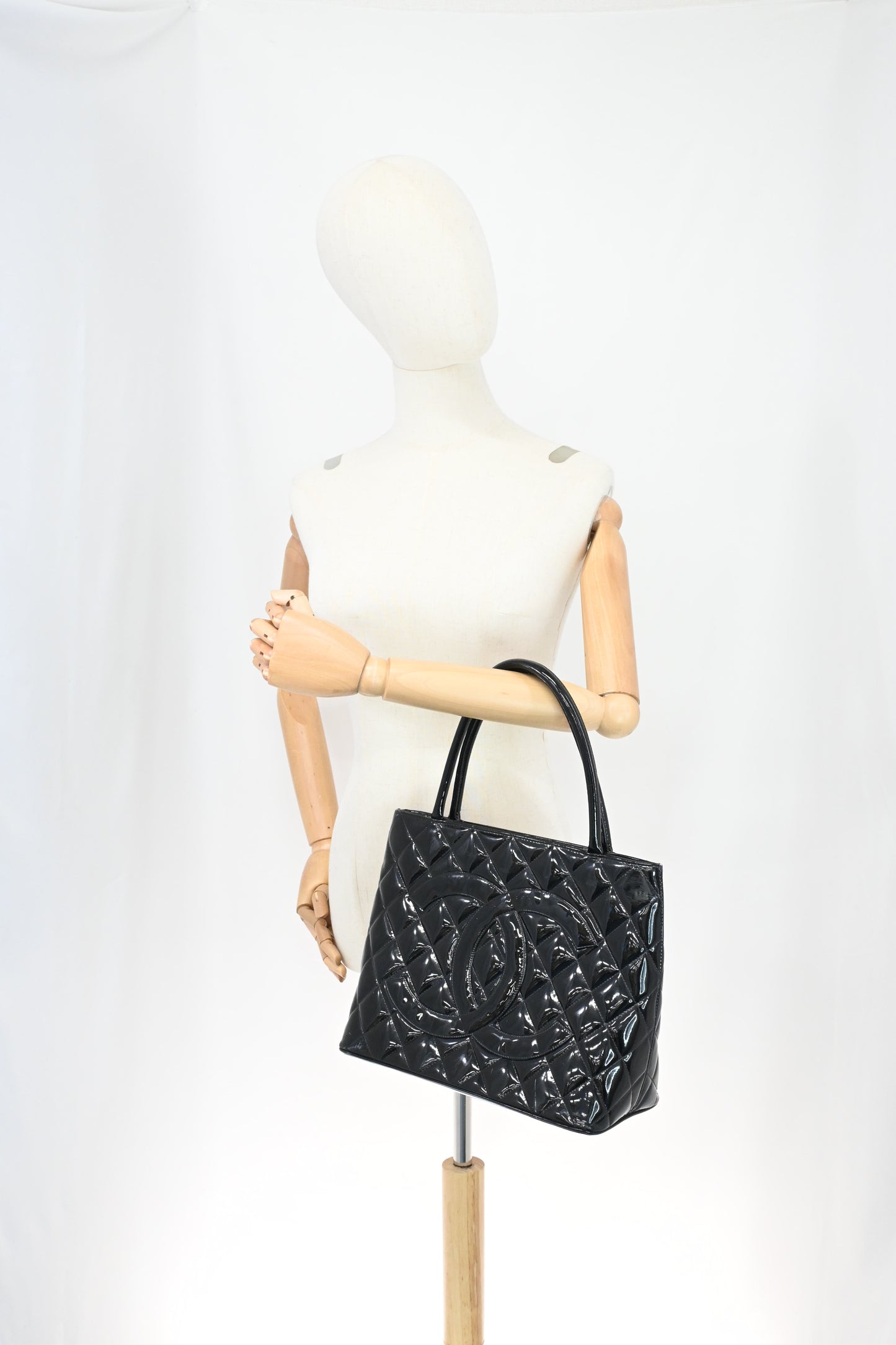 Chanel Medallion Tote in Black Patent Leather