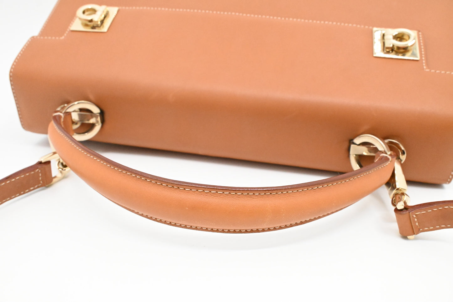 Ferragamo Two Way Bag in Tan Leather