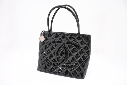 Chanel Medallion Tote in Black Patent Leather