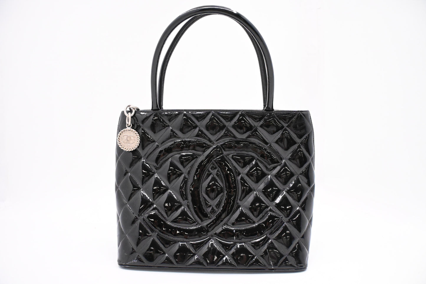 Chanel Medallion Tote in Black Patent Leather