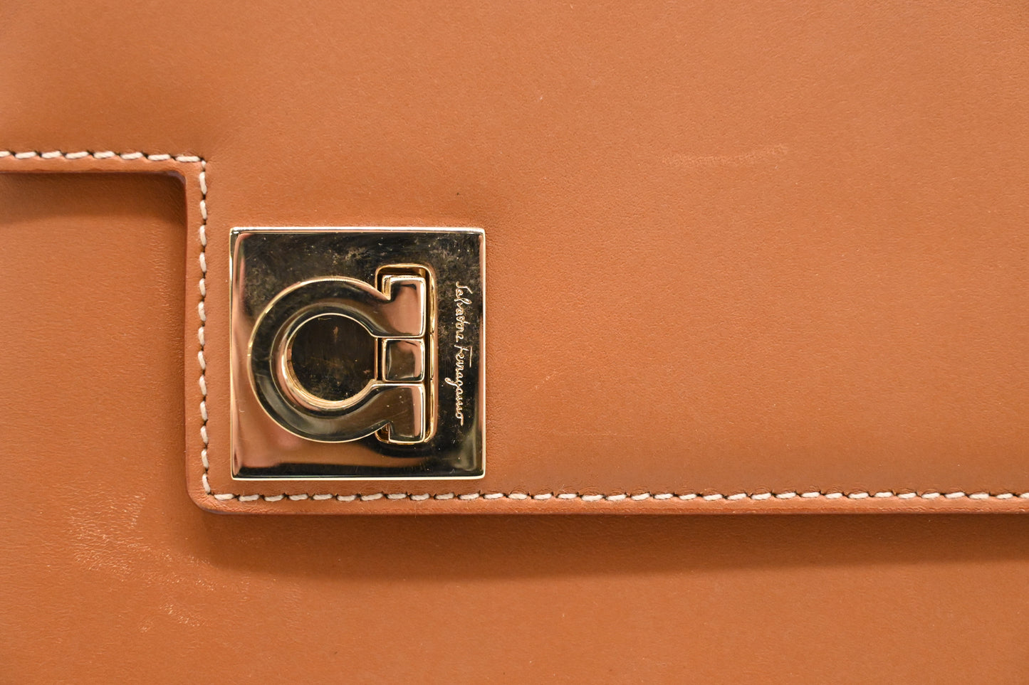 Ferragamo Two Way Bag in Tan Leather