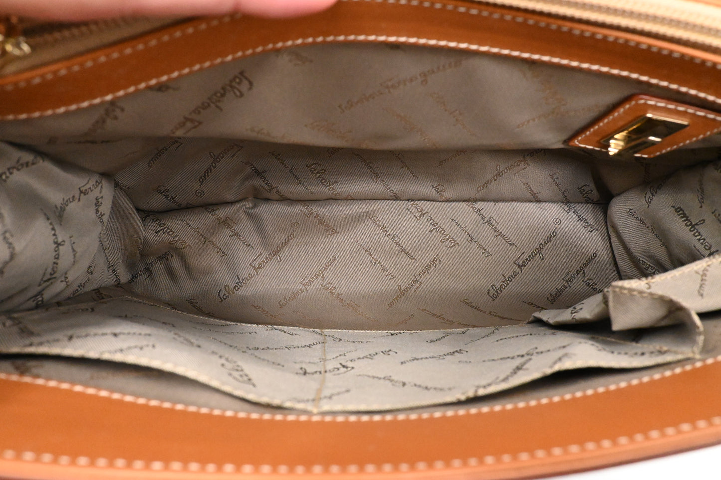 Ferragamo Two Way Bag in Tan Leather