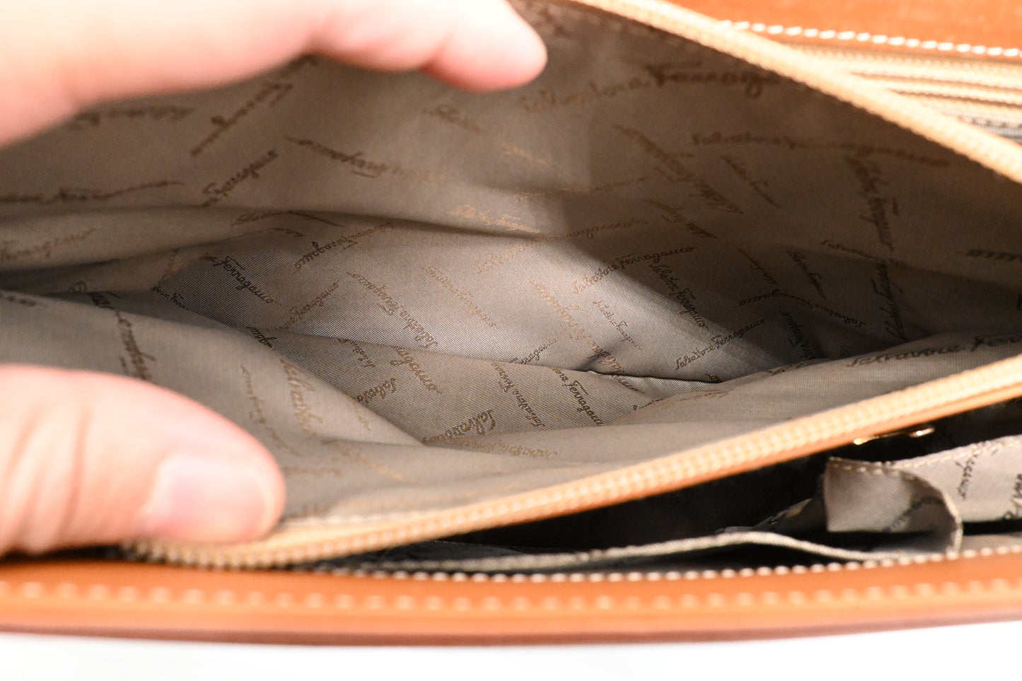 Ferragamo Two Way Bag in Tan Leather