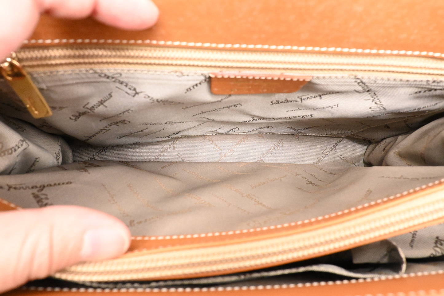 Ferragamo Two Way Bag in Tan Leather