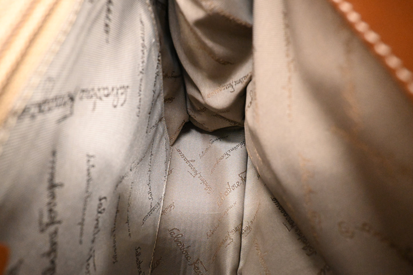 Ferragamo Two Way Bag in Tan Leather