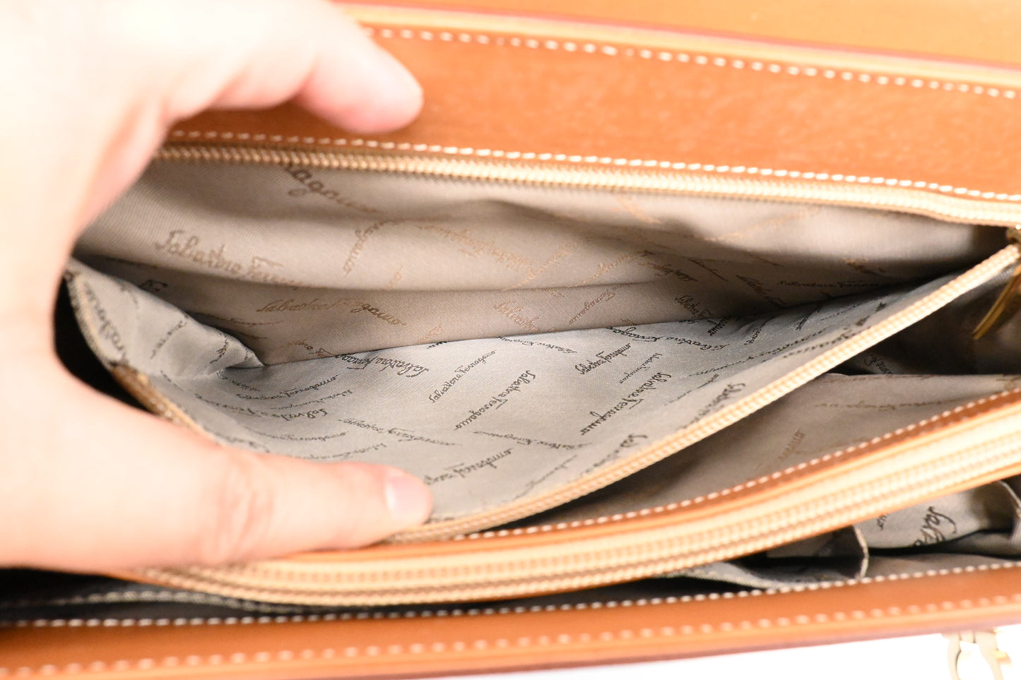 Ferragamo Two Way Bag in Tan Leather