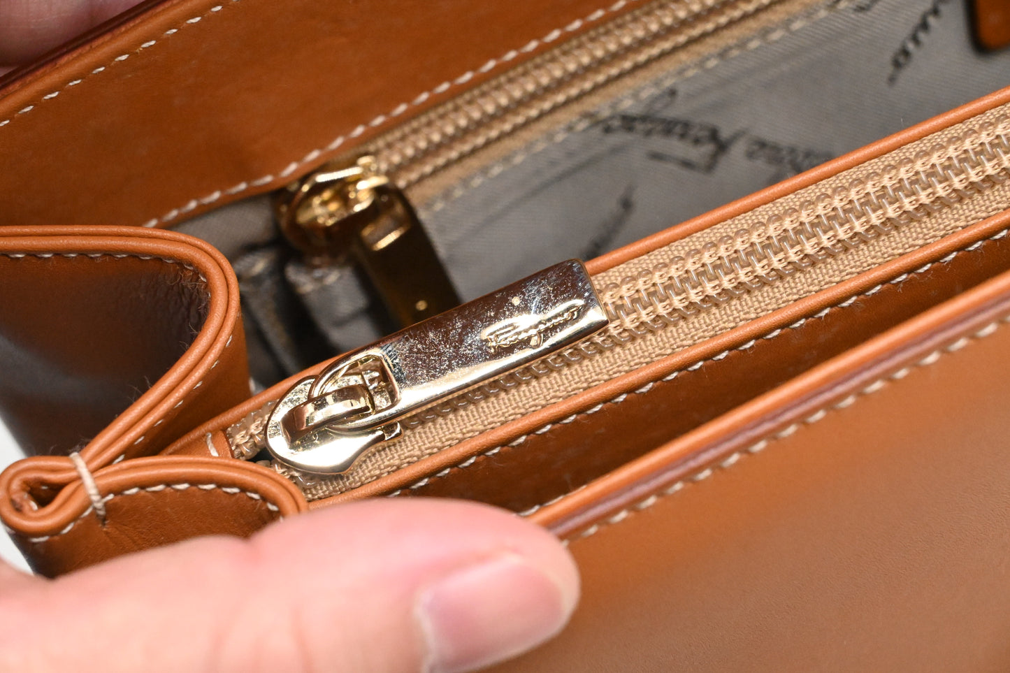 Ferragamo Two Way Bag in Tan Leather