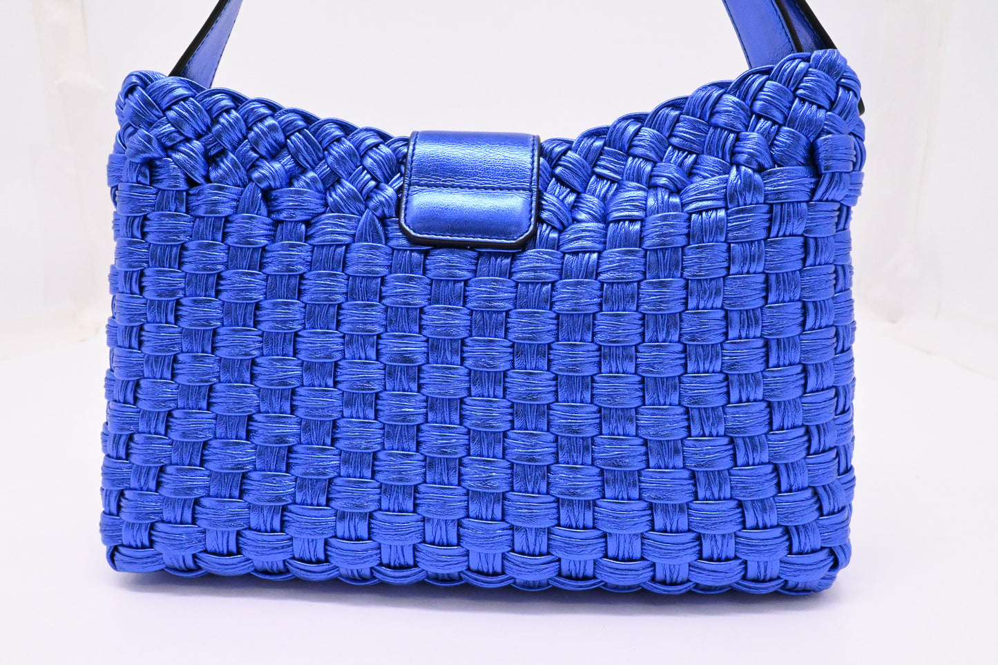 Ferragamo Trifolio Shoulder Bag in Metallic Blue Leather