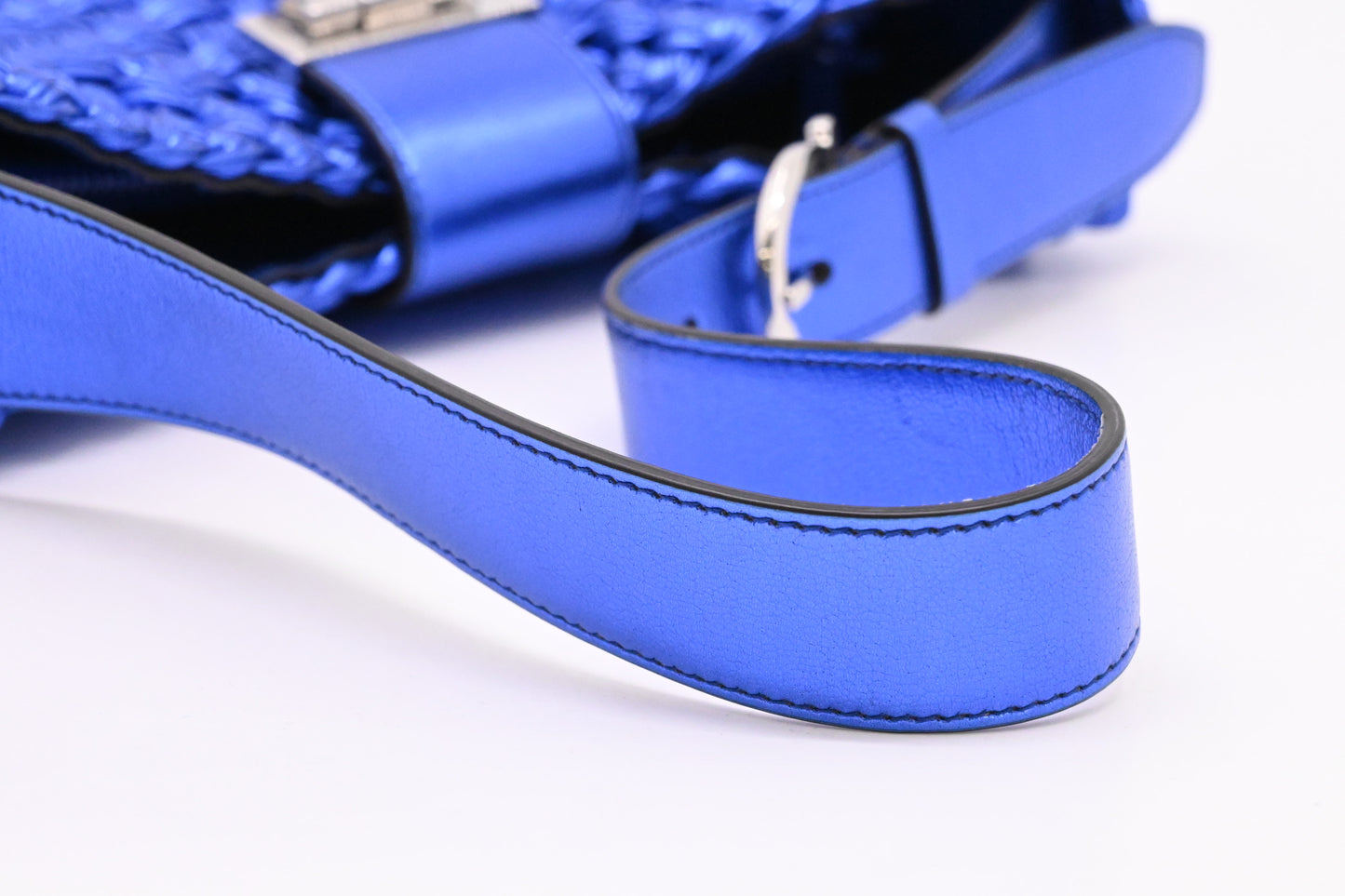 Ferragamo Trifolio Shoulder Bag in Metallic Blue Leather