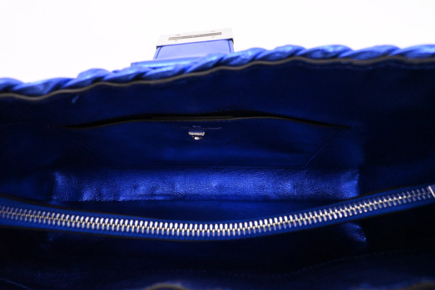 Ferragamo Trifolio Shoulder Bag in Metallic Blue Leather