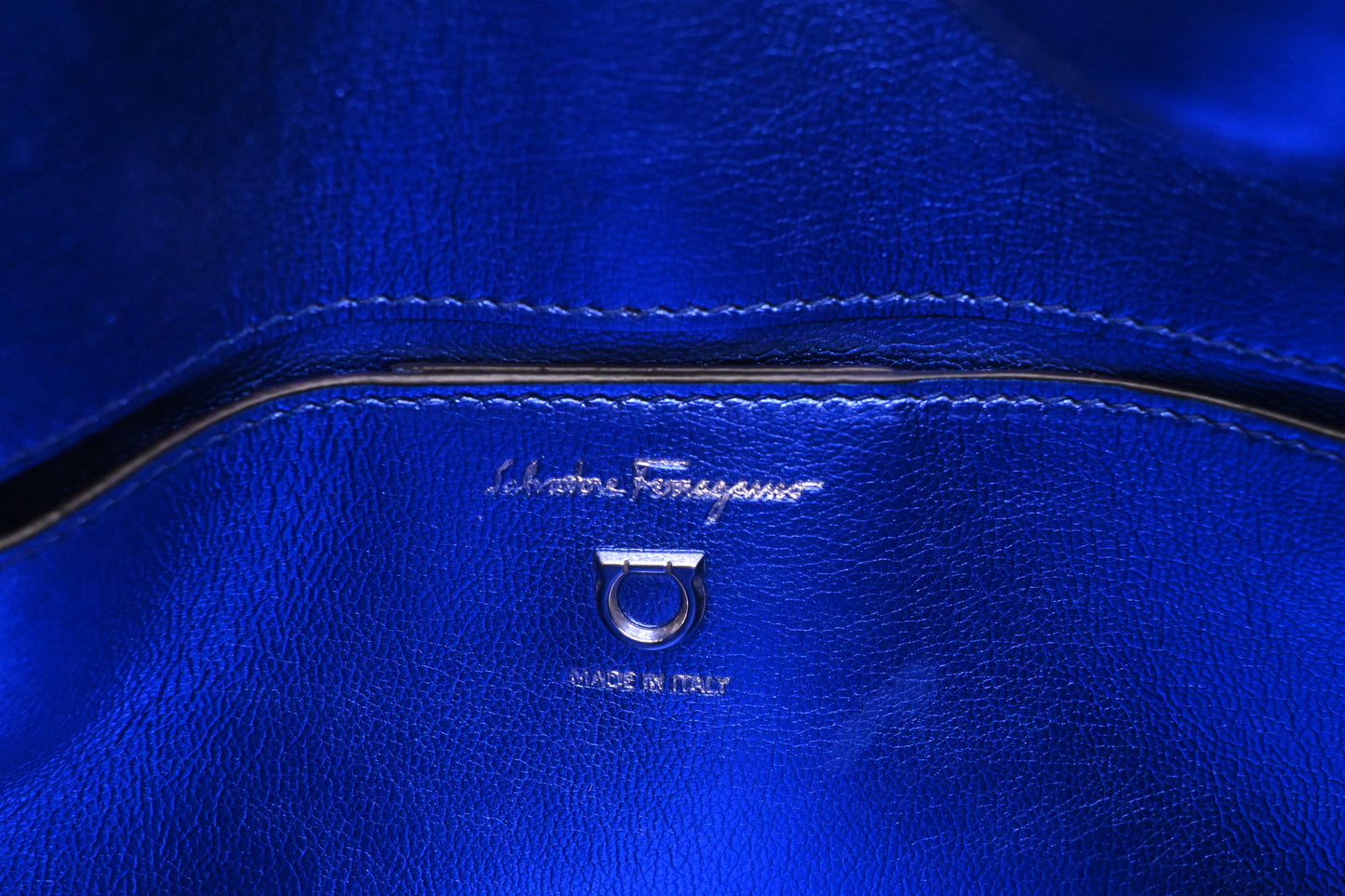 Ferragamo Trifolio Shoulder Bag in Metallic Blue Leather