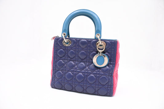 Dior Lady Dior in Blue, Fuchsia and Turquoise Cannage Lambskin