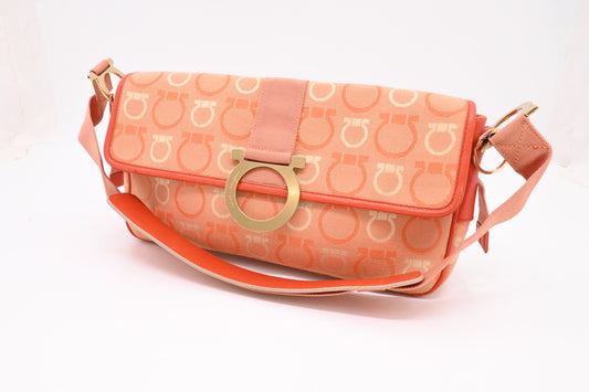 Ferragamo Shoulder Bag in Orange Gancini Canvas